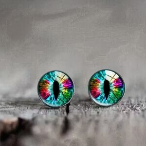 Fantasy Rainbow Cat Eye Dragon Eye Stud Earrings 12mm